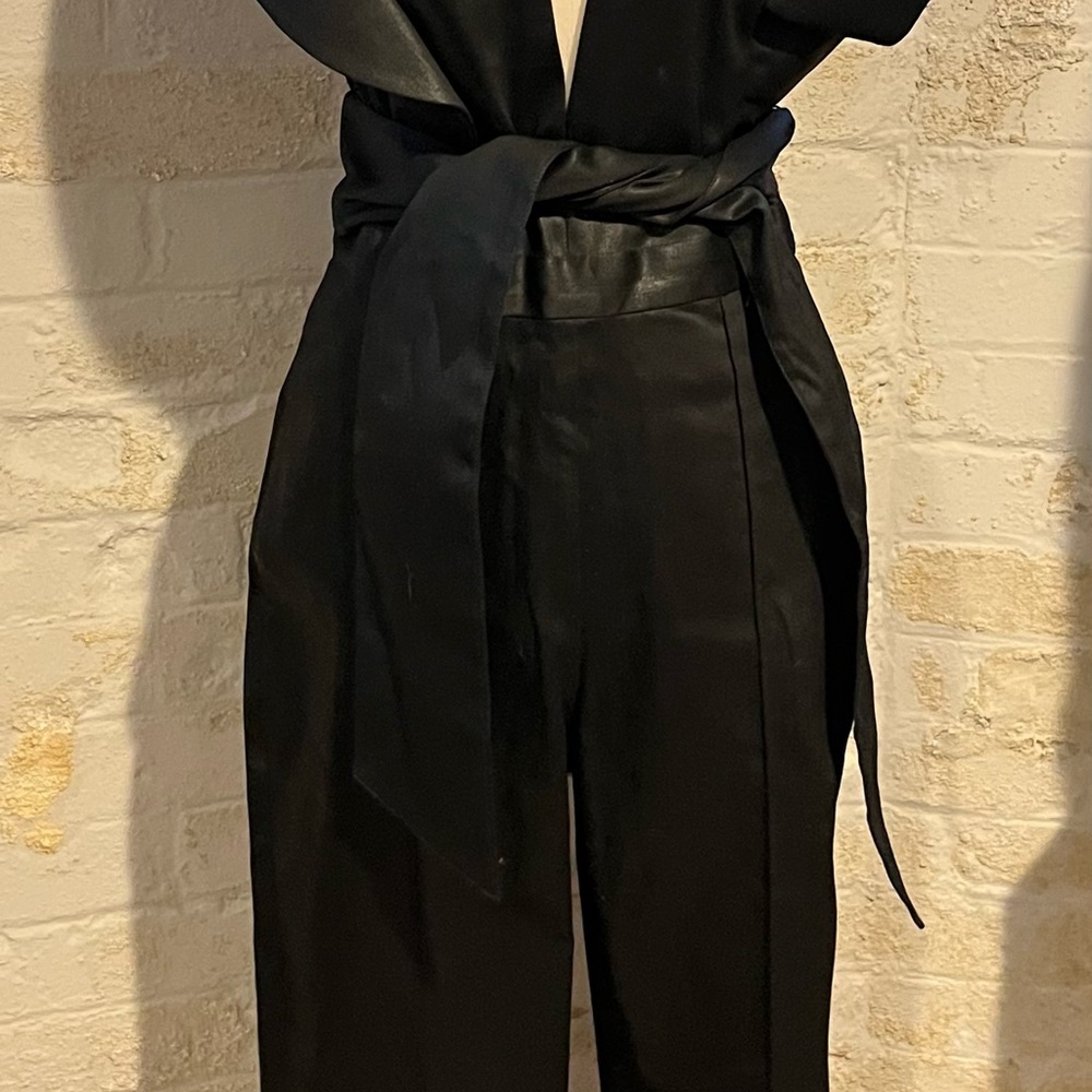 7 for all mankind comfortable, stylish, black jumpsuit